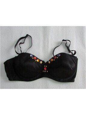 TRIUMPH Black Satin Jeweled Bra - 36B